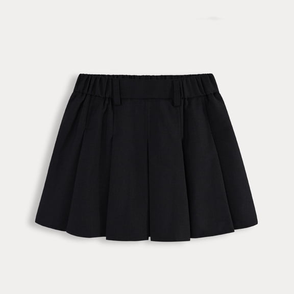 NAISIBABY Girls School Uniform Skirt, with Shorts Liner Elastic Waist A-Line Pleated Mini Skirt Black 8T