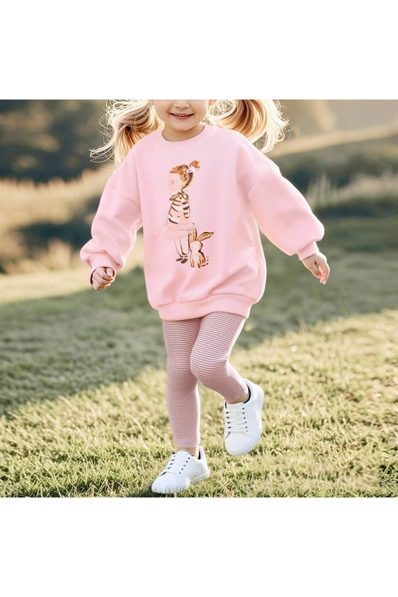 Girls Sets 2-Piece, Fashion Sweatshirt and Leggings Kids Casual Outfits Clothes Pink 4T