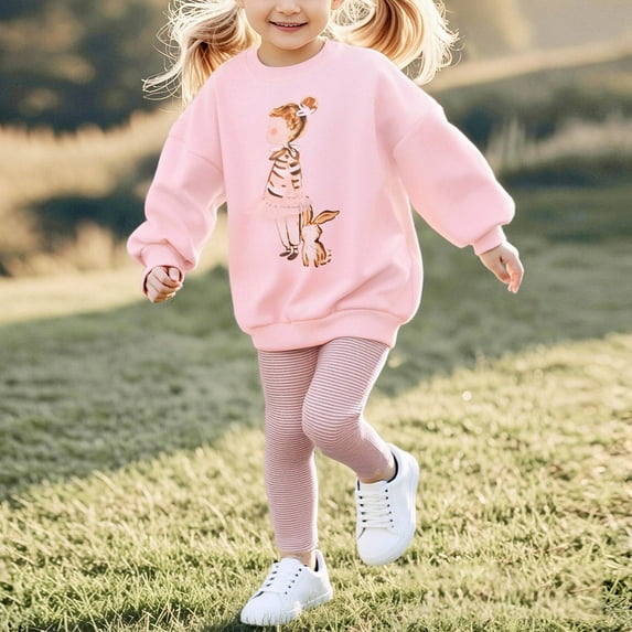 NAISIBABY Girls Sets 2-Piece, Fashion Sweatshirt and Leggings Kids Casual Outfits Clothes Pink 5T