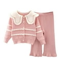 thumbnail image 1 of NAISIBABY Girls Sets 2-Piece, Ruffles Cardigan Sweater and Flare Pants 2025 Winter Warm Fashion Outfit Pink 8T, 1 of 2