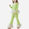 thumbnail image 1 of NAISIBABY Girls Sets 3-Piece, Long Sleeve Ruffles Tops and Flare Pants with Pearls Necklace Fall Fashion Dress Outfits Green 2T, 1 of 4