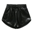 thumbnail image 1 of NAISIBABY Girls Shiny Leather Shorts, Performance Elastic Waist Drawstring Casual Active Shorts Black 2-3T, 1 of 4