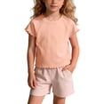 thumbnail image 1 of NAISIBABY Girls Short Sleeve T-Shirt Size 8, Crew Neck with Cute Ruffles Cotton Summer Fashion Casual Tee Orange, 1 of 8