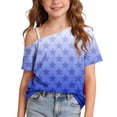 thumbnail image 1 of NAISIBABY Girls Short Sleeve T-Shirt, Summer Cute Fashion Graphic Off-Shoulder Kids Casual Tee Blue Size 10, 1 of 9