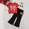 thumbnail image 1 of NAISIBABY Girls Short Sleeve T-Shirt and Flare Pants Outfit Set, Kids Casual Fashion Clothes 2-Piece Red 5T, 1 of 6