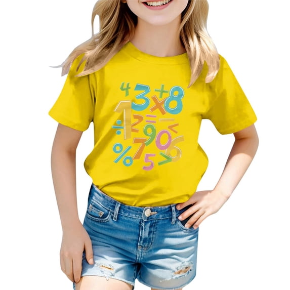 NAISIBABY Girls Short Sleeve Tee, Summer Soft Funny Prints Crewneck Kids School Casual Tee Yellow 4T