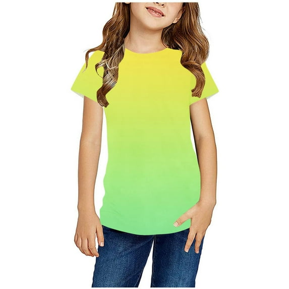 NAISIBABY Girls Short Sleeve,Tie-Dye Gradient Crew Neck Casual T-Shirt Multicolor 3-14T