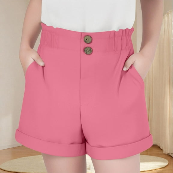 NAISIBABY Girls Shorts, with Pockets Ruffles Elastic Waist Solid Color Summer Causal School Uniform Shorts Hot Pink 7T