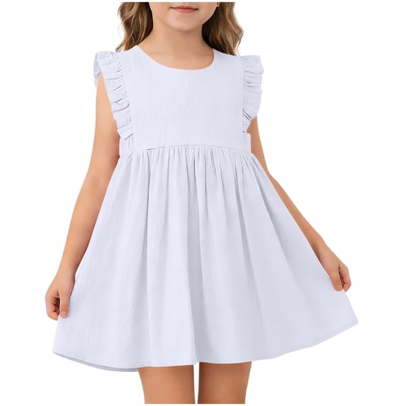 NAISIBABY Girls Sleeveless Dress, Summer Cute Cotton Comfy Crewneck Kids Casual Flowy Dresses White Size 3