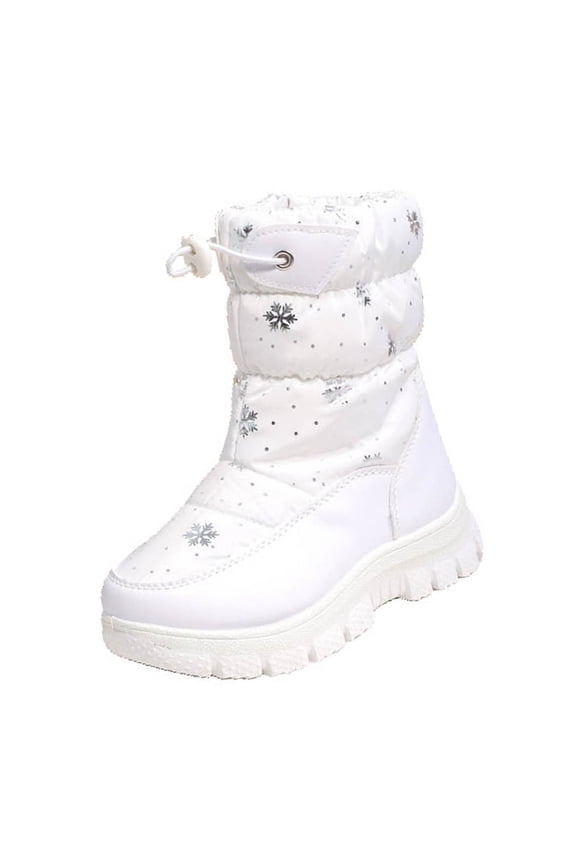 Girls Snow Boots, Fleece Lined Thicken Soft Sole Warm Waterproof Winter Mid-Calf Shoes White 12(Little Kids)