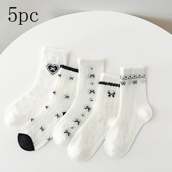 NAISIBABY Girls Socks 5 Pairs (3-14T), Mid Cut Non Slip Cotton Stretch Kids Cute Fashion Breathable Socks White