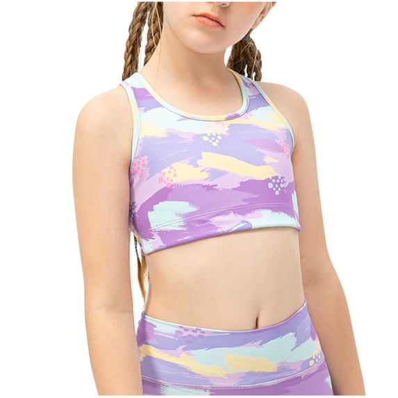 NAISIBABY Girls Sports Bra, Racerback Straps Seamless Comfortable Breathable Training Bras Purple Size 10T
