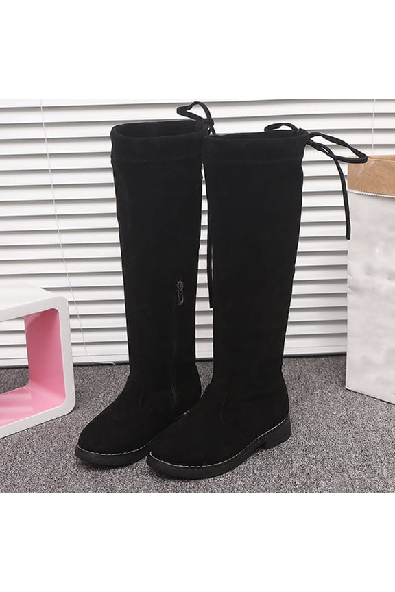 Girls Suede Boots, Solid Color Comfy Fall Winter Over Knee Long Boots Black 9.5