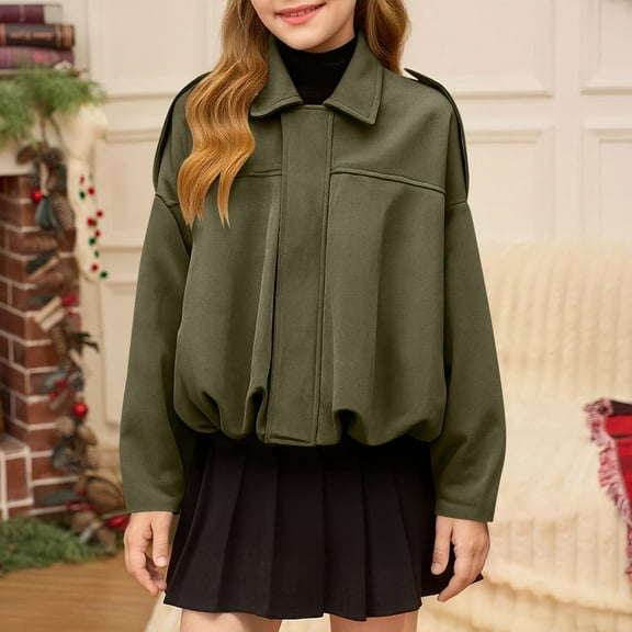 NAISIBABY Girls Suede Jacket, Loose Fashion Coat Lapel Elastic Pleated Hem Zip Up Fall Winter Windbreaker Outerwear Army Green 5T