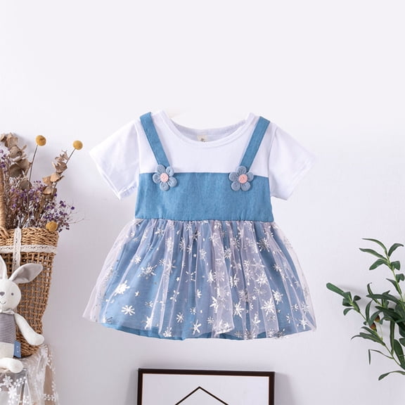 NAISIBABY Girls Summer Dress, Baby Cute Prints Fashion Short Sleeve Cotton Skirt White 4T