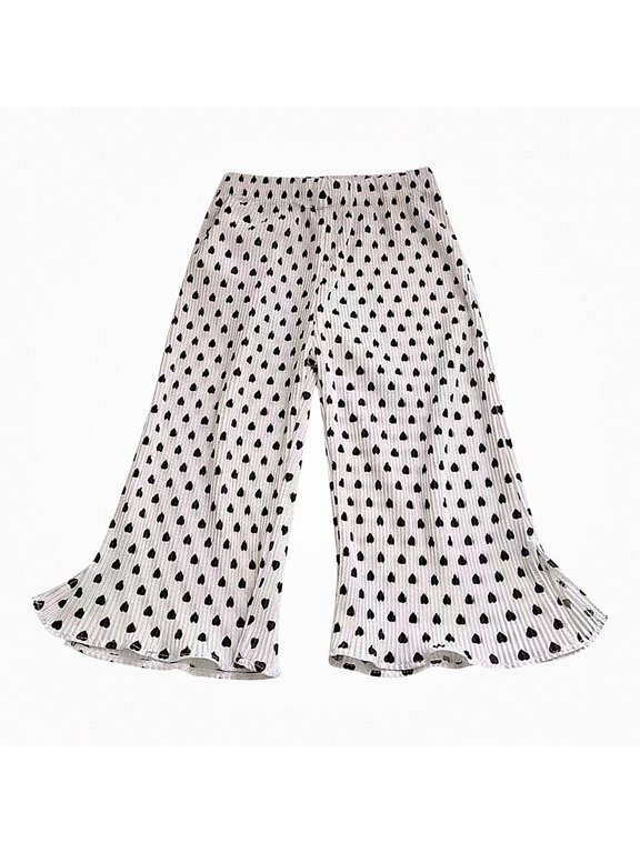 Girls' Summer Printed Flared Pants — Lightweight Split-Hem Wide-Leg Trousers with Mosquito-Repellent Fabric | Breathable Casual Kids’ Bottoms for Hot Weather White Size 6