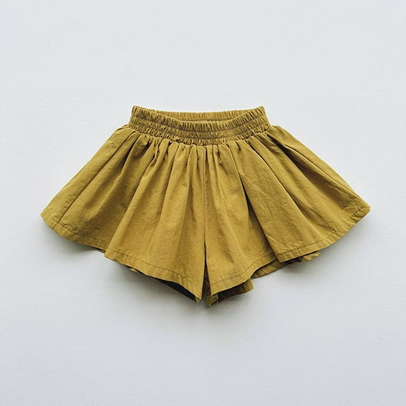 NAISIBABY Girls Summer Shorts, Casual Solid Color Elastic Waist Lovely Loose Ruffled Shorts Yellow 4-5T