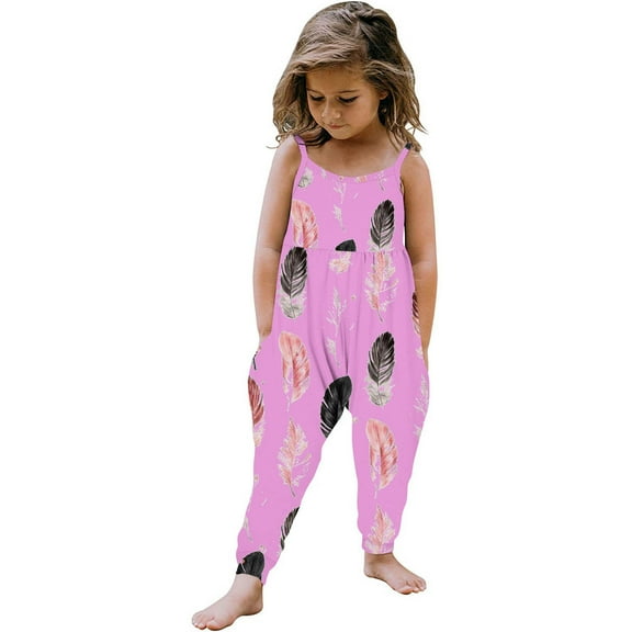 NAISIBABY Girls Suspenders Jumpsuit, Sleeveless Fashion Printed Summer Romper Pink 5T