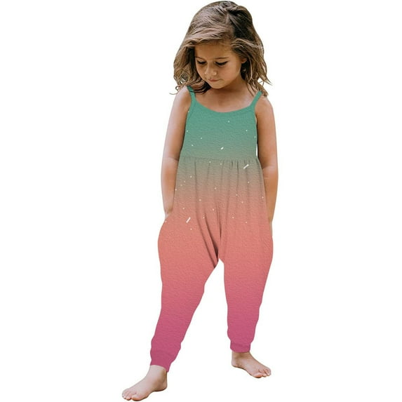 NAISIBABY Girls Suspenders Jumpsuit, Sleeveless Gradient Printed Causal Summer Romper Multicolor 4-5T