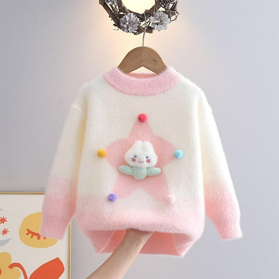 NAISIBABY Girls Sweater 7T, Crew Neck Long Sleeve Super Soft Fall Winter Cute Comfortable Sweater Pink(3-12T)
