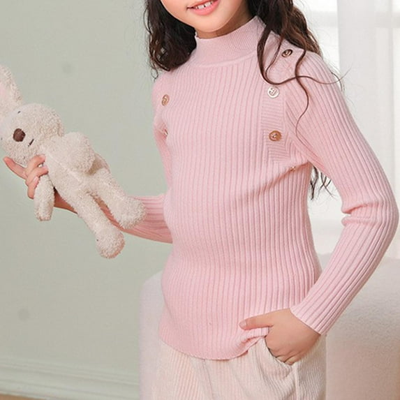 NAISIBABY Girls Sweater, Half High Neck Long Sleeve Solid Color Comfy Thick Knit Tops Pink 4-5T