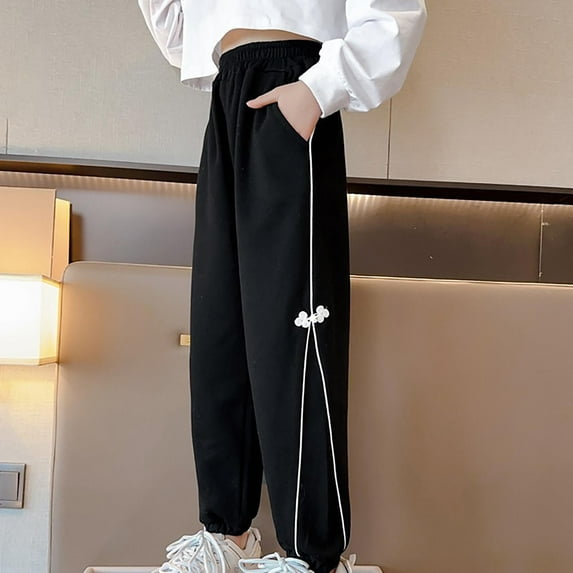 NAISIBABY Girls Sweatpants, Baggy Fit with Pockets Elastic Waist Kids Fashion Jogger Pants Black 3T