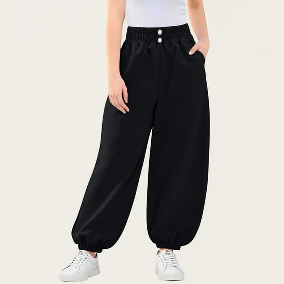 NAISIBABY Girls Sweatpants, Banded Waist with Pockets Baggy Fit Casual Athletic Jogger Pants Black 1T