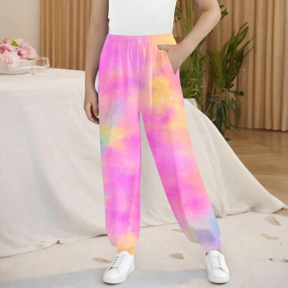 NAISIBABY Girls Sweatpants, Elastic Waist Fashion Tie-Dye Active Fit Loose Casual Jogger Pants Pink 5T