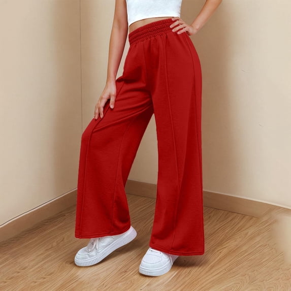 NAISIBABY Girls Sweatpants, Solid Color Elastic Waist Wide Leg Kids Causal Active Pants Red 11-12T