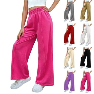 NAISIBABY Girls Sweatpants, Wide Leg Elastic Waist Solid Color Kids Causal Active Pants Hot Pink 11-12T