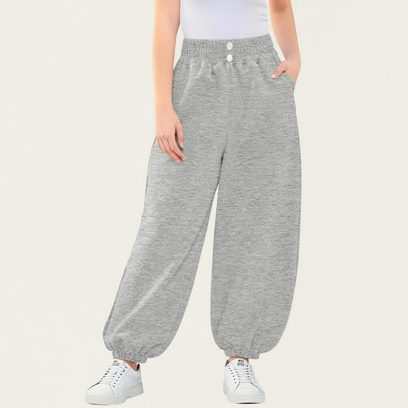 NAISIBABY Girls Sweatpants, with Pockets Baggy Fit Banded Waist Casual Athletic Jogger Pants Gray 9T