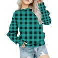 thumbnail image 1 of NAISIBABY Girls Sweatshirt, Crew Neck Plaid Prints Long Sleeve Pullover Tops Light Blue 5-6 T, 1 of 5