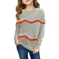 thumbnail image 1 of NAISIBABY Girls Sweatshirt, Long Sleeve Rainbow Striped Crew Neck Casual Pullover Tops Gray 9-10T, 1 of 4