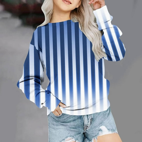 NAISIBABY Girls Sweatshirts, Gradient Striped Casual Long Sleeve Kids Pullover Tops Blue 1T