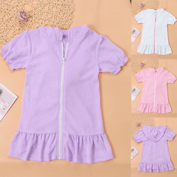 NAISIBABY Girls Swim Parkas Size 8,Beach Robe Lightweight Quick Dry Summer Pool Swim Cover Up Purple