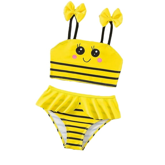 NAISIBABY Girls Swimsuit 2-Piece, Quick Dry Cute Prints Bikini Swimwear Summer Beach Holiday Bathing Suits Yellow 6T