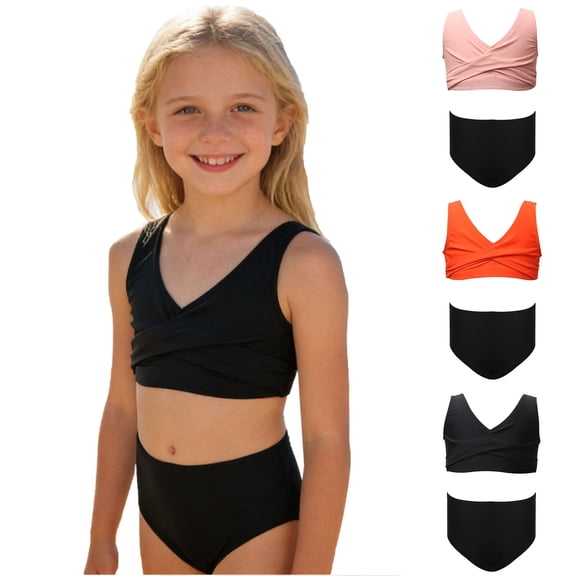 NAISIBABY Girls Swimsuit 2-Piece, Solid High Waist Quick Dry Bikinis Set Kids Beach Sport Bathing Swimwear (3-14T)