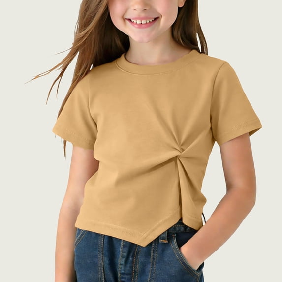 NAISIBABY Girls T-Shirt with Pleated Size 6, Cotton Soft Short Sleeve Crewneck Summer Casual Fashion Tees (1-9T)