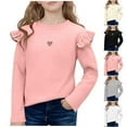thumbnail image 1 of NAISIBABY Girls T Shirt with Ruffle, Fashion Long Sleeve Fashion Heart Crewneck Kids Casual Spring Fall Tops Pink 8T, 1 of 5