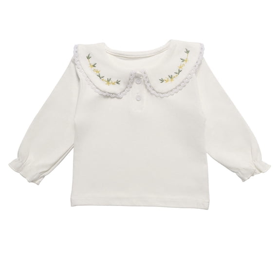 NAISIBABY Girls T Shirt with Ruffle, Long Sleeve Cute Crewneck Fashion Floral Casual Spring Fall Tops White 3T