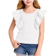 thumbnail image 1 of NAISIBABY Girls T-Shirt with Ruffled Sleeve, Crewneck Summer Fashion Soft Knit Kids Cute Casual Tee White Size 6, 1 of 6