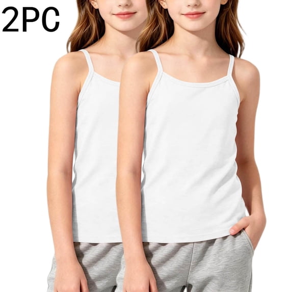 NAISIBABY Girls Tank Tops 2-Pack, Scoop Neck Ultra-Soft Spaghetti Strap Kids Dance Ballet Sports Camisole White Size 7-8