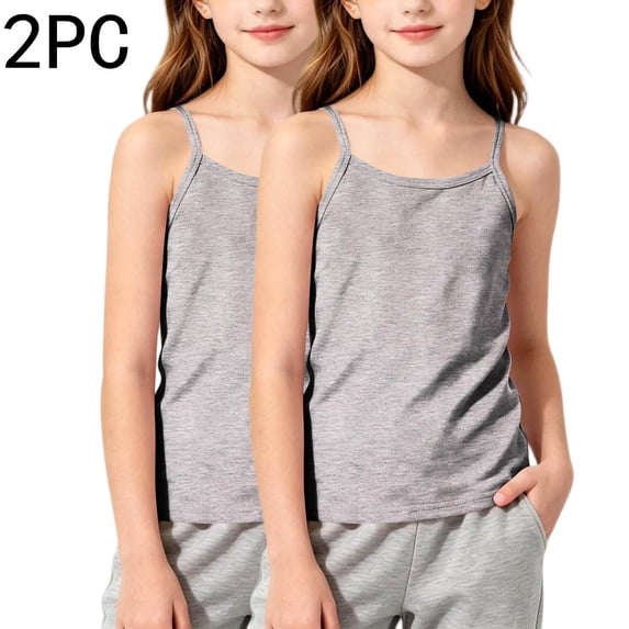 NAISIBABY Girls Tank Tops 2-Pack, Spaghetti Strap Ultra-Soft Scoop Neck Kids Dance Ballet Sports Camisole Gray Size 11