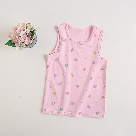 NAISIBABY Girls Tank Tops, Comfy Soft Floral Prints Cotton Basic Undershirts Pink 3-4T