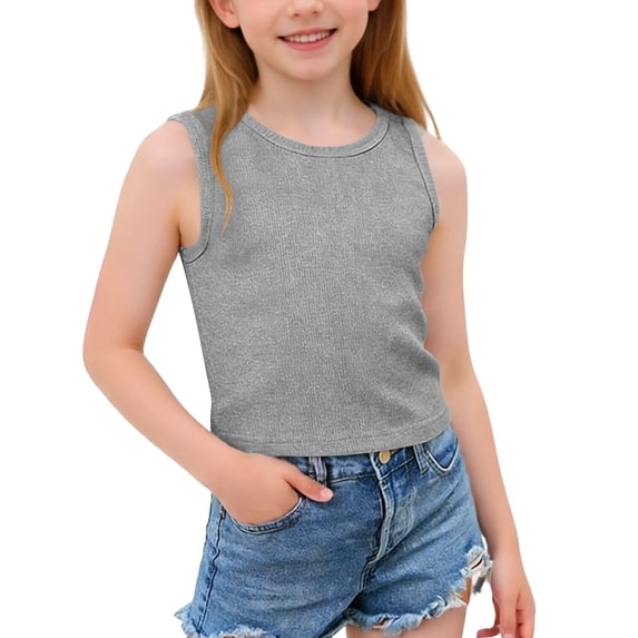 NAISIBABY Girls Tank Tops, Embroidered Back Sleeveless Soft Comfy Summer Casual Fashion Undershirts Gray 9T