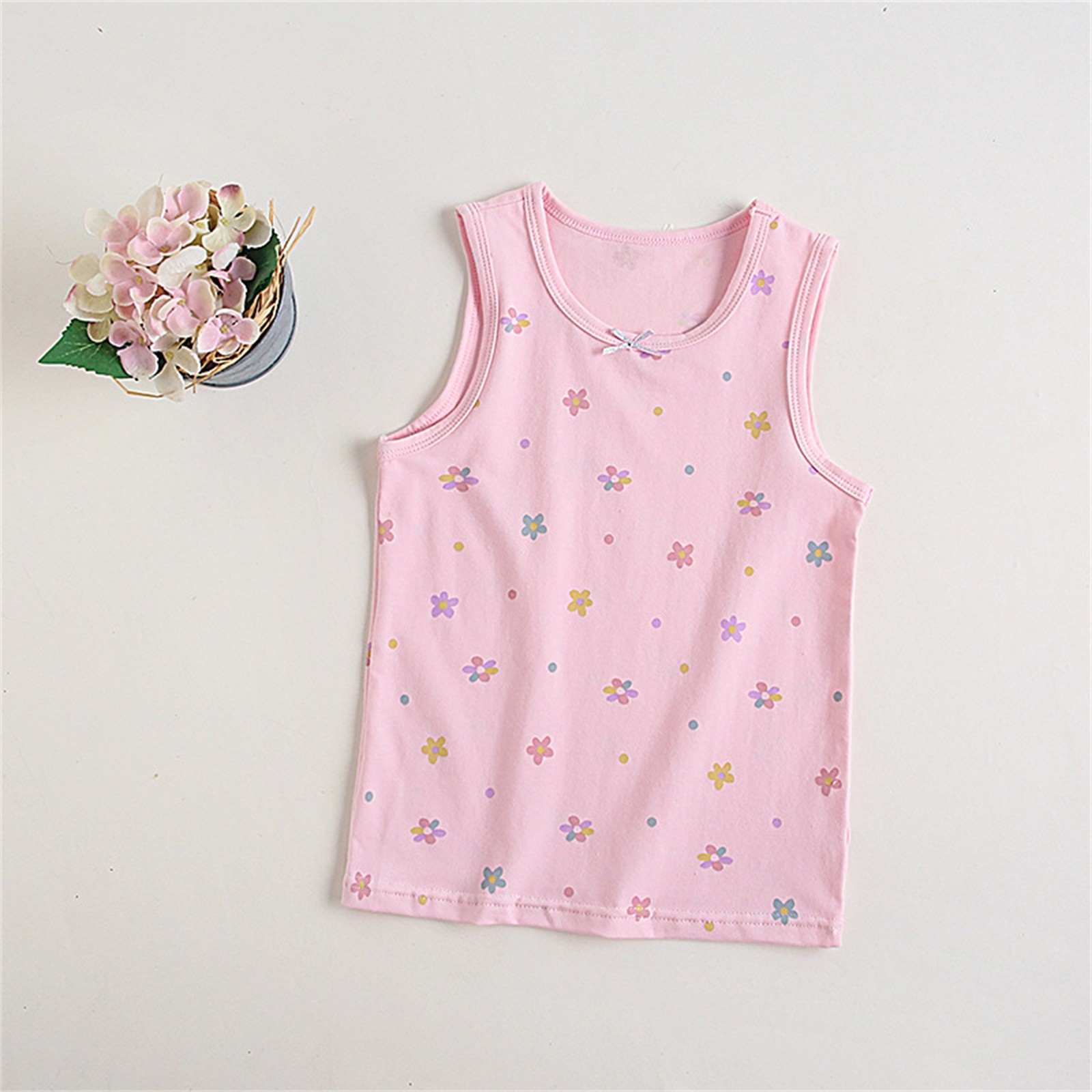 NAISIBABY Girls Tank Tops, Floral Prints Cotton Comfy Soft Basic Undershirts Pink 10-11T