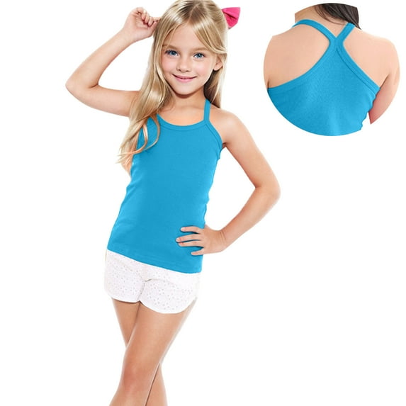 NAISIBABY Girls Tank Tops, Racerback Breathable Super Soft Kids Cotton Camisoles Blue 8-9T