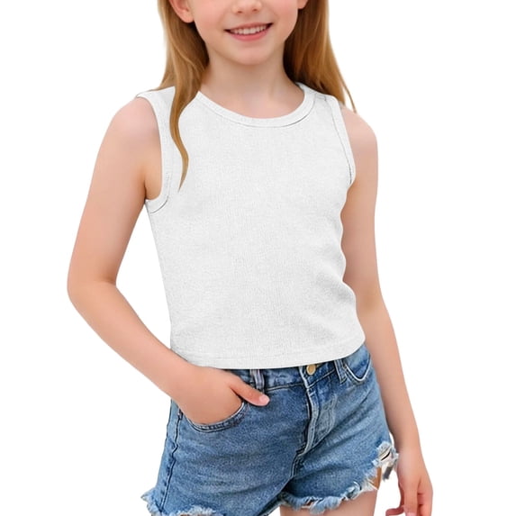 NAISIBABY Girls Tank Tops, Soft Comfy Embroidered Back Sleeveless Summer Casual Fashion Undershirts White 7T