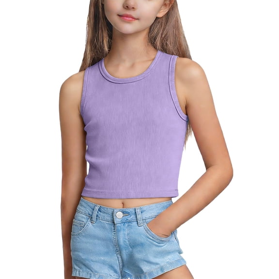 NAISIBABY Girls Tank Tops with Ribbed Knit, Crewneck Breathable Soft Casual Active Summer Cami Crop Tops Purple Size 13T