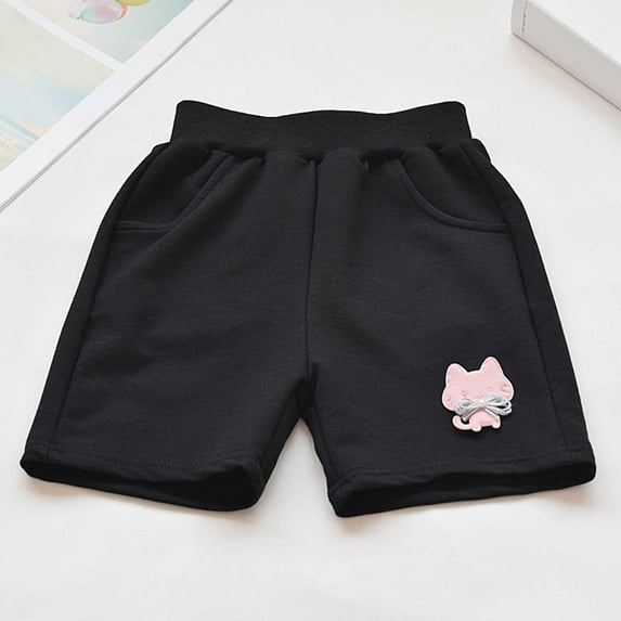 NAISIBABY Girls Terry Shorts, Graphic Loose Comfy Elastic Waist Summer Active Shorts Black 3-4T